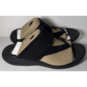 BZees for Lifestride Canvas Bright Thong Wedge Sandal - Black- W7.5 Medium Width